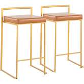 Fuji Stackable 27" Counter Stool in Camel Leatherette & Gold Metal (Set of 2)
